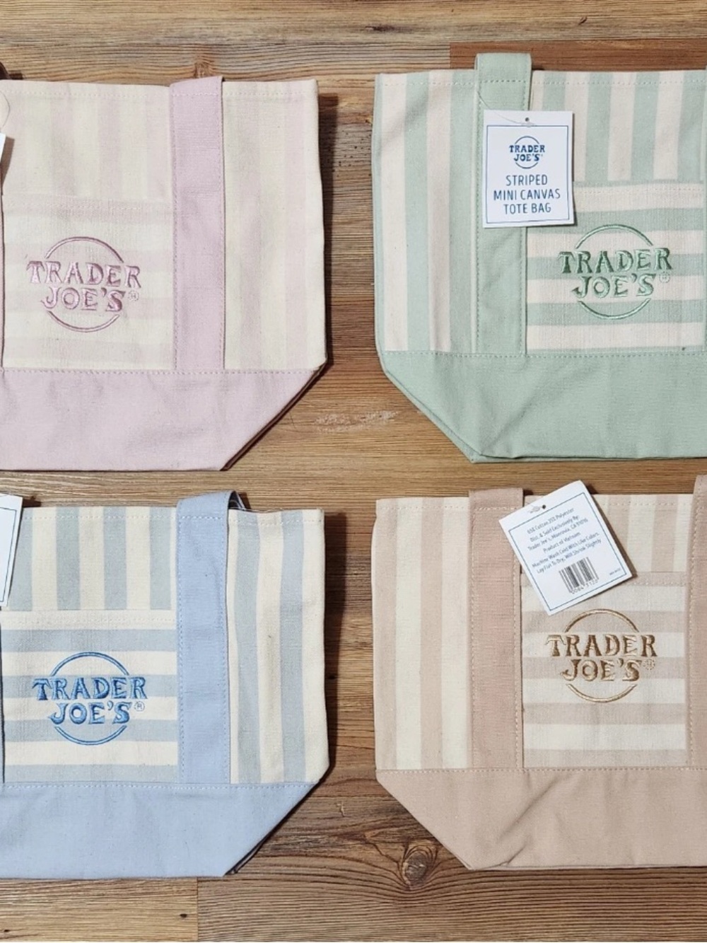 NWT set of 4 Trader Joe's Striped Mini Canvas Tote Bag - Summer Just released